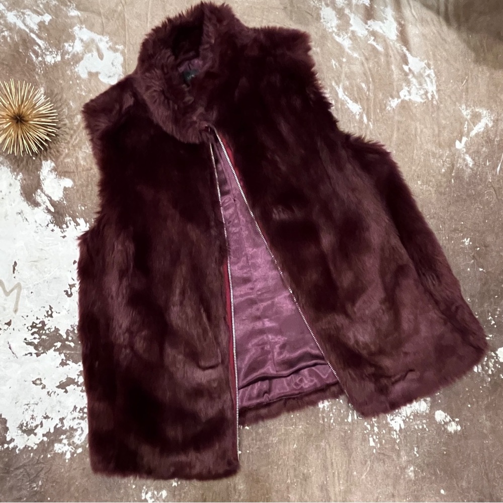 J Crew Women’s Faux Fur Best Burgundy Size Small - Picture 4 of 8